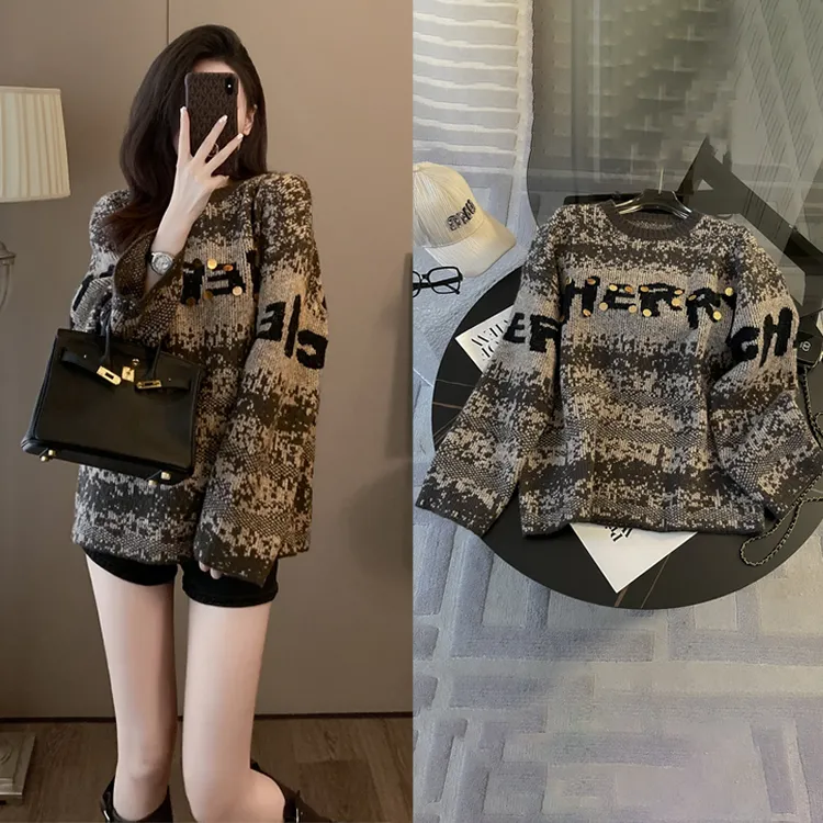 流浪丹宁毛衣女款2024款网红款韩版慵懒风新款早秋圆领针织衫上衣