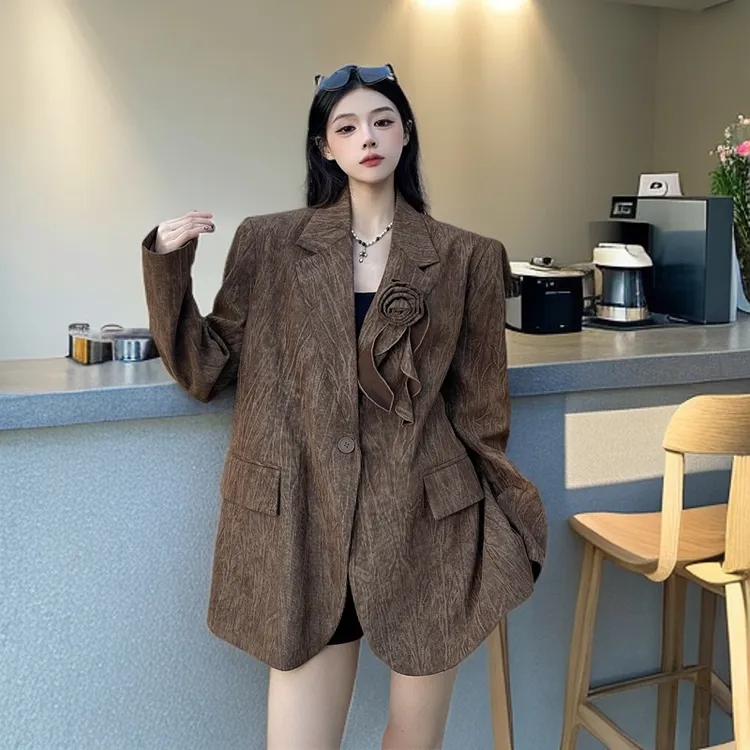 老钱风西装外套女春秋装设计感小众高级感气质宽松休闲垫肩西服潮