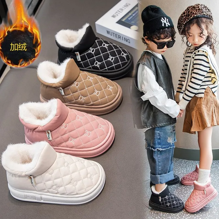 儿童雪地靴2025冬季新款男童鞋女童靴子加绒加厚棉靴防水防滑皮面