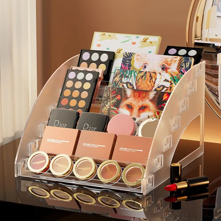 眼影盘收纳盒化妆品透明桌面整理口红粉饼气垫指甲油吧唧展示架子
