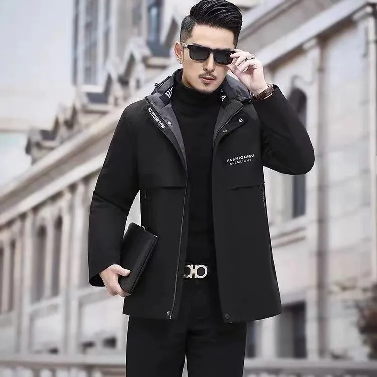 2025经典商务可拆卸兔毛男士派克服#0217