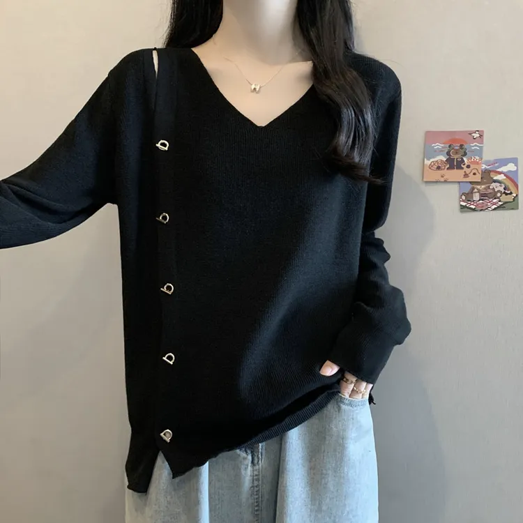 大码女装法式设计感正肩长袖打底衫女春秋胖妹妹宽松显瘦洋气上衣