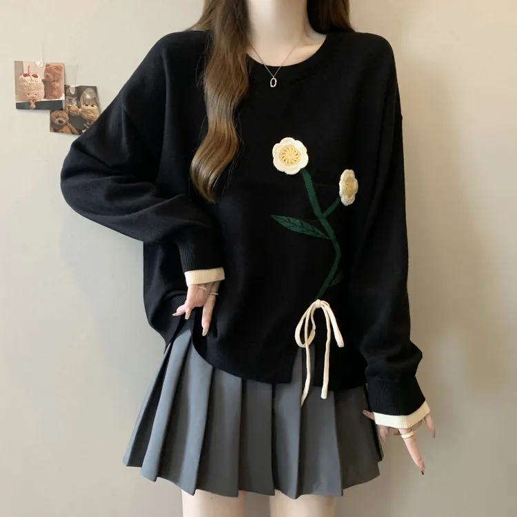 大码女装遮肚子开又设计感毛衣针织衫女春秋胖妹妹显瘦长袖打底衫