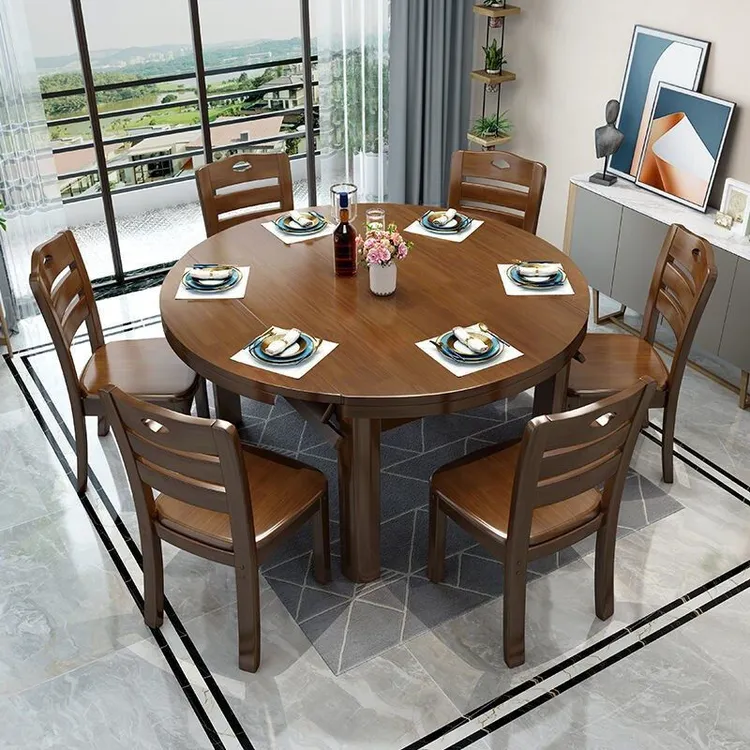 实木餐桌家用长方形可折叠简约现代风一桌四椅小户型餐桌椅