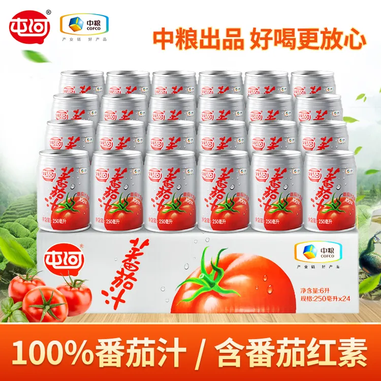 屯河番茄汁250ml*24罐整箱装浓缩果蔬汁夏季天解渴饮料品番茄果汁