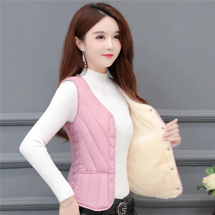 2025秋冬新款修身棉马甲女短款时尚百搭加绒加厚保暖内穿修身棉服