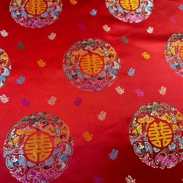 加密红双喜软缎幅宽90㎝手工绣球车挂汉服香囊喜事婚庆材料diy