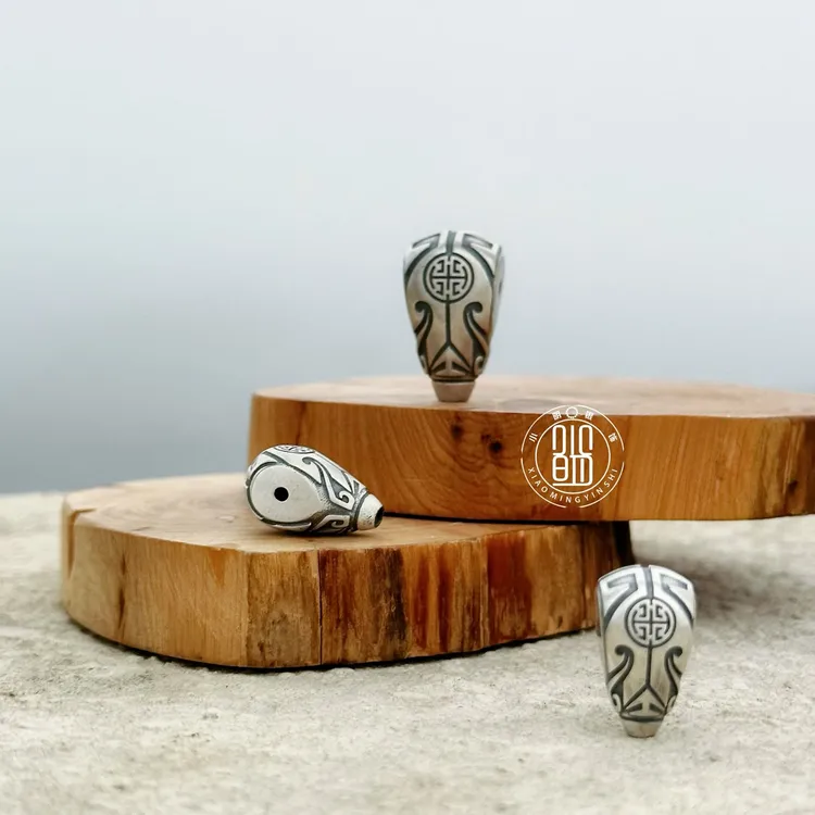 925银银制品 博古三通简约搭配时尚百搭文玩配饰星月核尖猴头百香