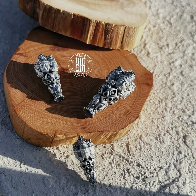 925银银制品 四面佛三通藏传三通搭配精工文玩三通星月菩提百香