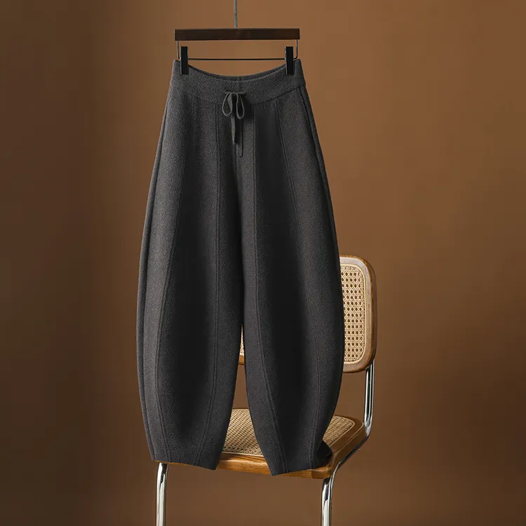重磅双面绒镰刀裤子秋冬加厚宽松灯笼裤高腰哈伦裤冬季弯刀裤子