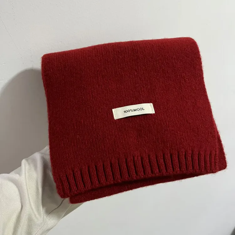 围巾保暖围脖澳洲100羊毛百搭时尚情侣秋冬季围巾纯色韩版简约ins