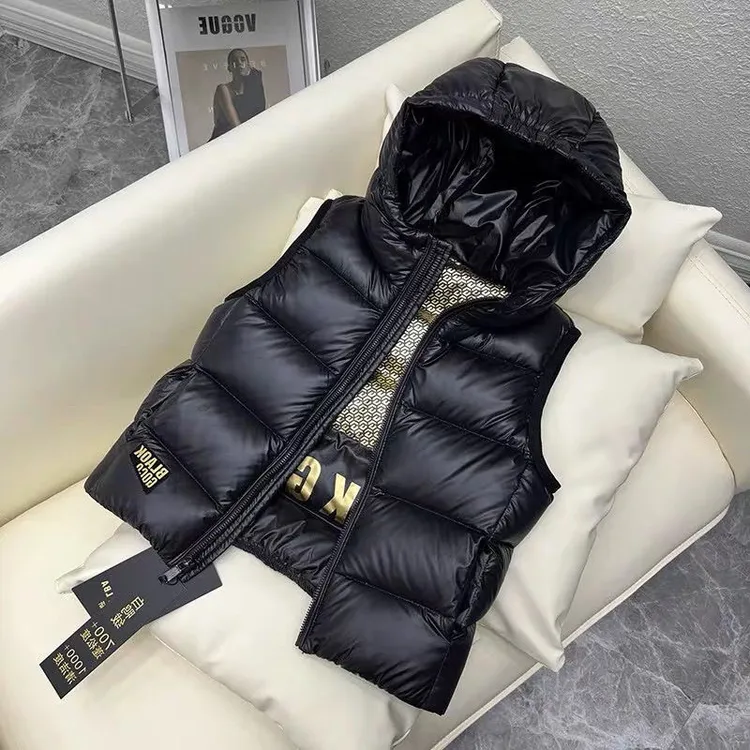 （四层）新款儿童黑金羽绒马甲男女童中大童秋冬保暖韩版连帽坎肩
