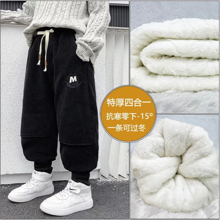 棉裤款冬款新款中大童宽松冬季保暖加绒男童裤女童休闲裤牛仔裤