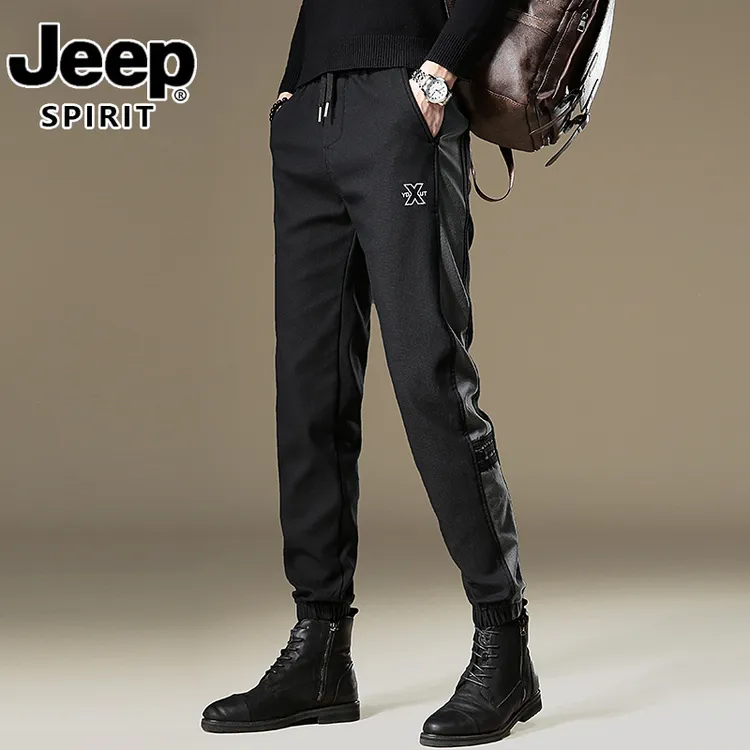 JEEP SPIRIT秋冬款抽绳拼接潮牌微宽休闲裤男束脚运动休闲卫裤男