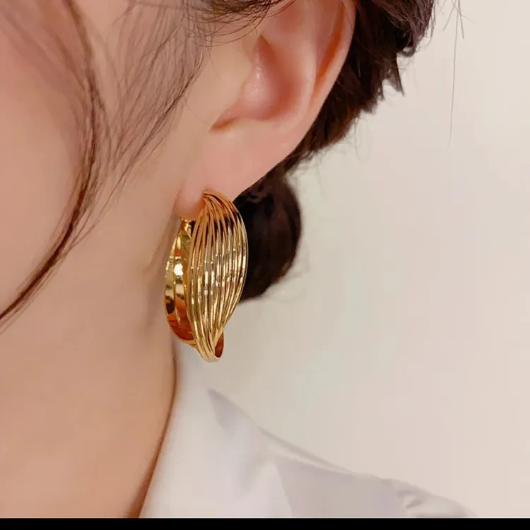铜合金耳饰 金属复古港风圈圈蚊香盘无耳洞耳夹女个性高级感耳饰