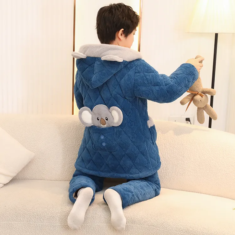 儿童睡衣冬季三层夹棉加绒加厚法兰绒男孩男童女童宝宝家居服大童