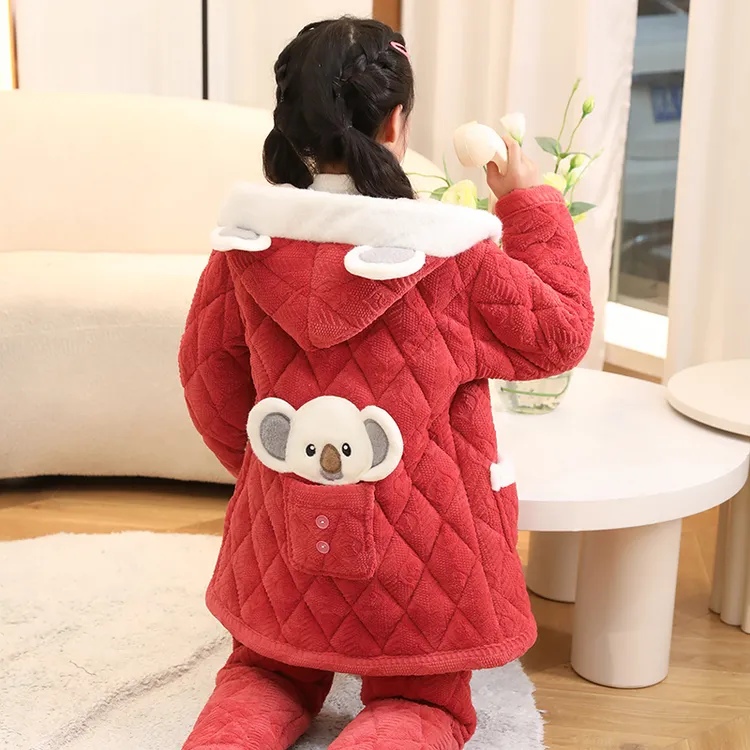 冬季儿童睡衣加绒加厚法兰绒男童女童宝宝家居服中大童三层夹棉