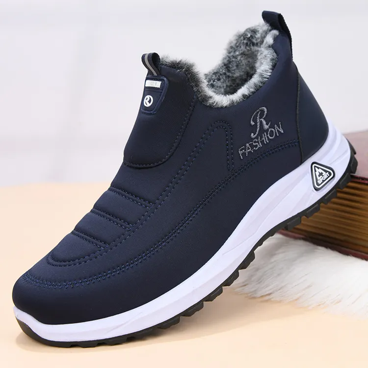 2024新款冬季加绒保暖男士棉鞋中老年一脚蹬防滑平底加厚爸爸棉靴