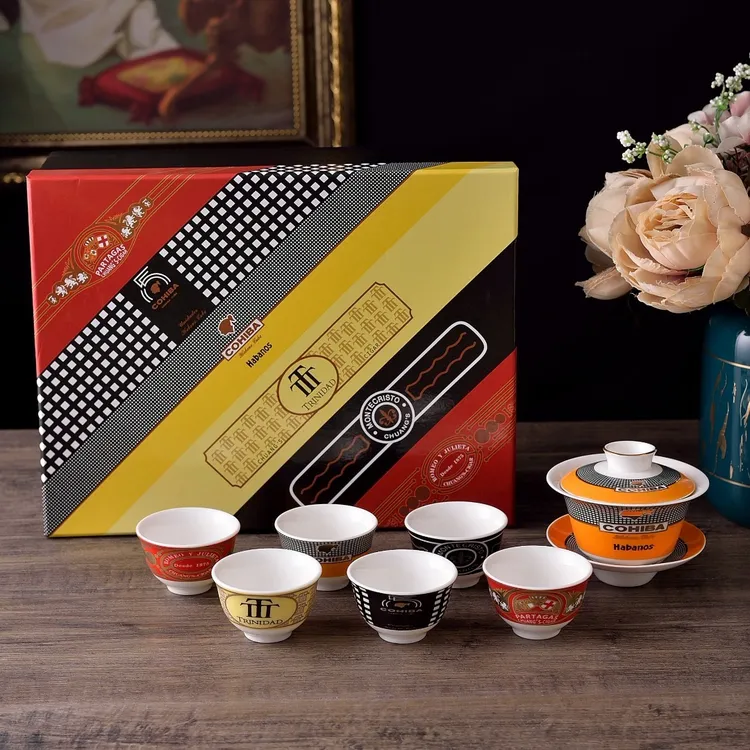 古巴雪茄骨瓷茶具高希霸盖碗摆件的创意用品