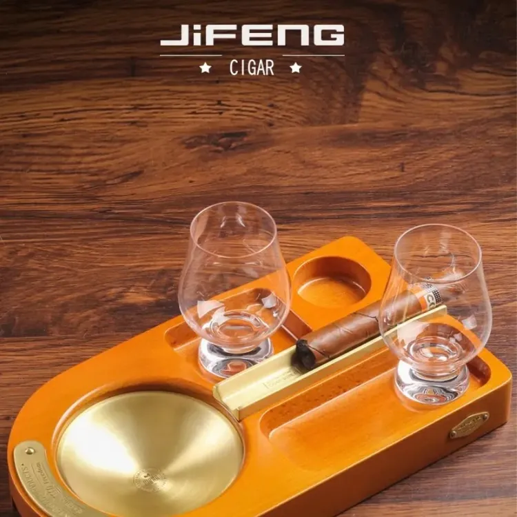 季风雪茄烟灰缸奥地利玻璃红酒杯印茄木时尚创意烟缸套装