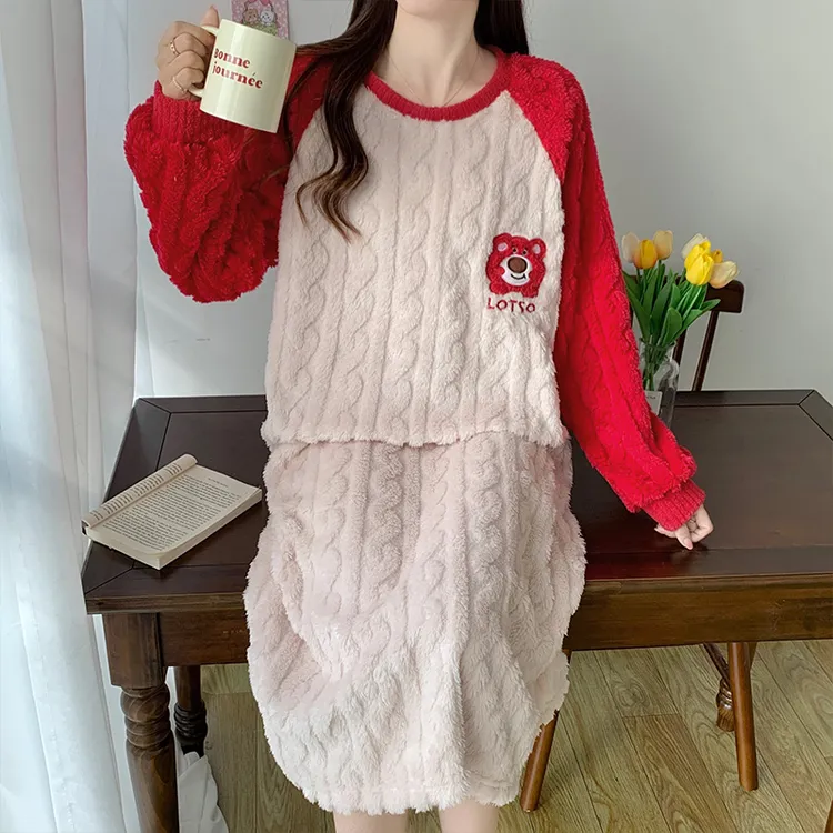 200斤胖妹妹大码法兰绒秋冬季女士加厚保暖宽松长款珊瑚绒睡裙女