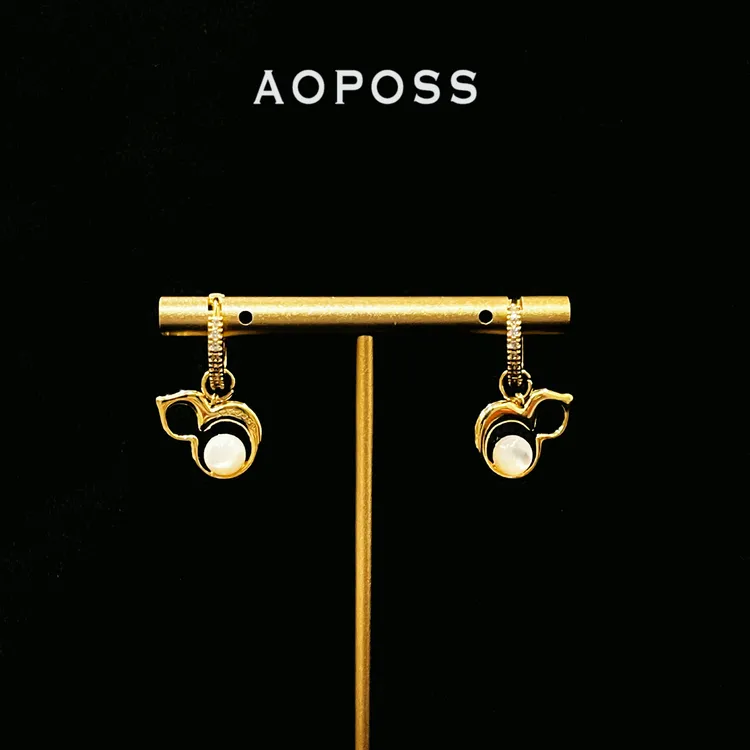 AOPOSS白姿 镀K金 [黑白葫芦]耳钉耳夹原创设计精致两戴时