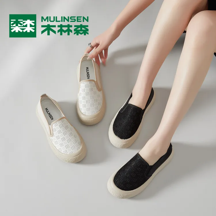 木林森小香风渔夫鞋2025春夏厚底懒人鞋一脚蹬女鞋潮休闲透气单鞋