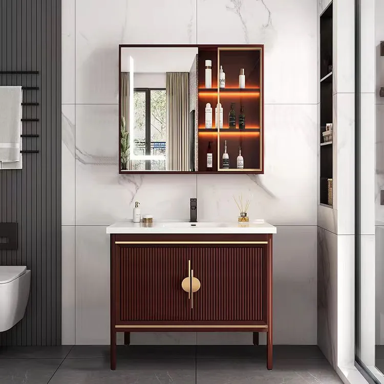橡木烤漆新中式落地浴室柜组合柜陶瓷一体盆卫浴洗手洗脸盆洗漱台
