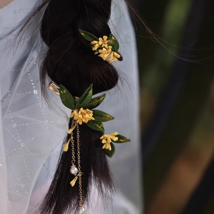 桂花古风头饰中秋夹子步摇古典复古发梳简约现代盘发发饰旗袍