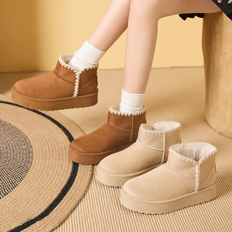 雪地靴女2024冬季新款皮毛一体加绒保暖加厚短靴东北防滑厚底棉鞋