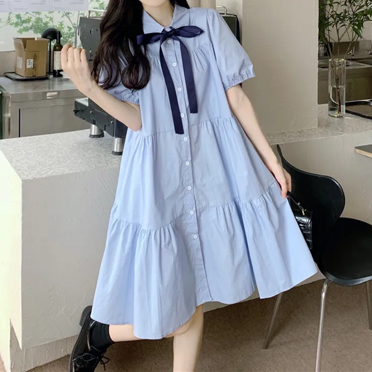 学院风衬衫连衣裙少女夏装2025新款初中高中学生宽松休闲娃娃裙子