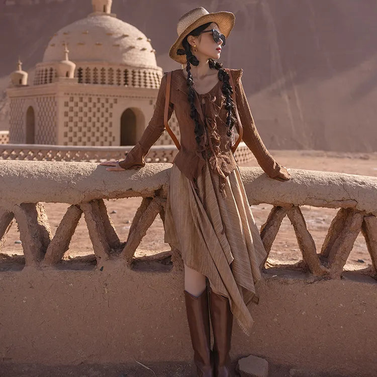 理想三旬旅行女装复古流浪废土风小众设计不规则格子半身裙短裙