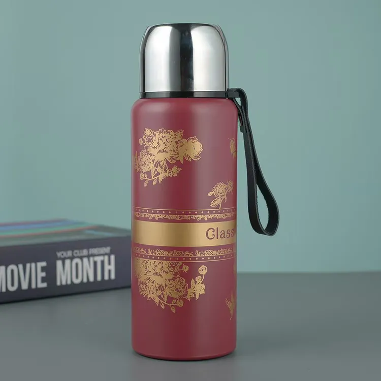 红色商务时尚钢盖印花保温杯家用车载大容量便携600毫升户外