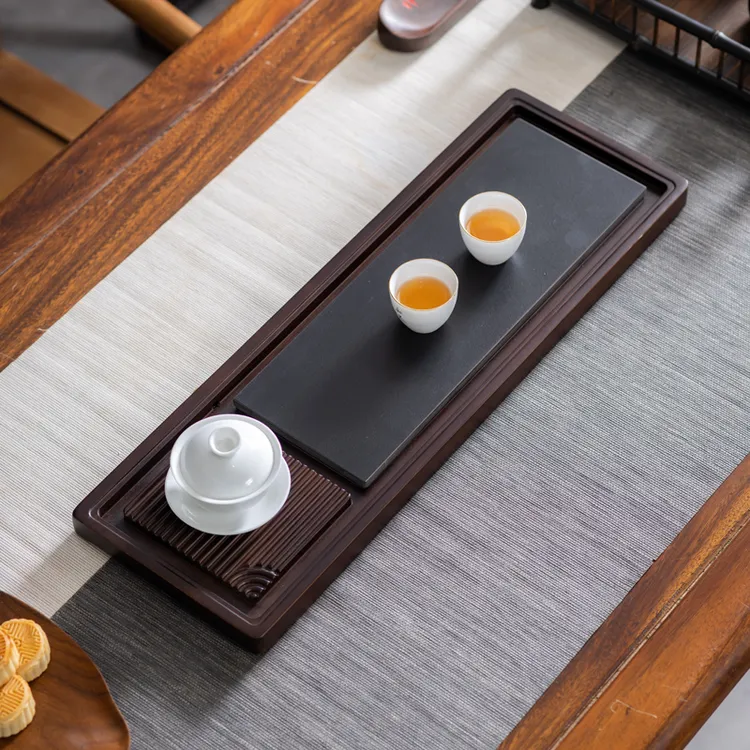 茶盘茶具客厅家用茶海电木款茶托盘干泡台乌金石小号茶台户外排水