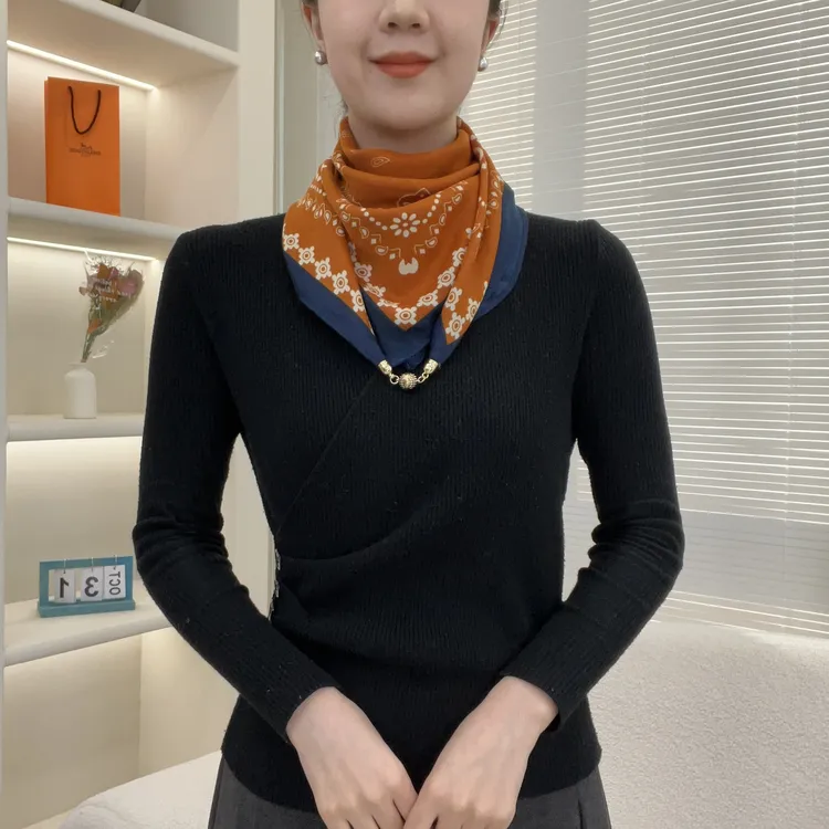 新款 65方巾磁吸扣人字棉围巾气质网红 时尚休闲百搭洋气韩版女士