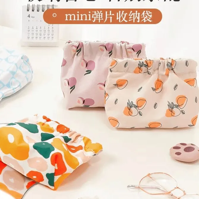迷你收纳袋钥匙随身零钱包收纳化妆品弹片印花口红便携式杂物小包