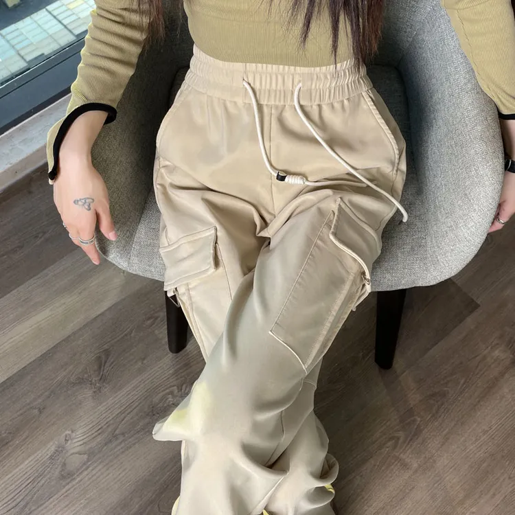 工装裤秋季新款高腰美式休闲宽松束脚运动灯笼裤小个子直筒阔腿裤