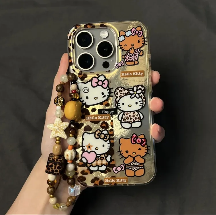 豹纹凯蒂猫适用苹果/华为/OPPO/荣耀/VIVO小米全包防摔手机壳全包