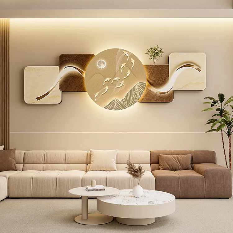 轻奢led带灯客厅装饰画沙发背景墙挂画壁画简约现代高级感灯画
