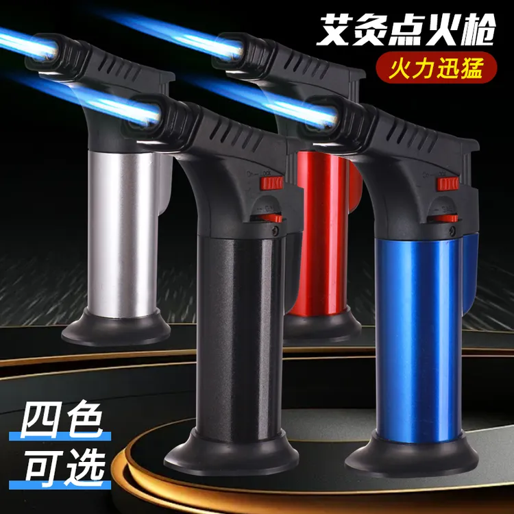 新款防风直冲蓝焰打火机双喷大火力艾灸雪茄点火器高颜值耐用喷枪