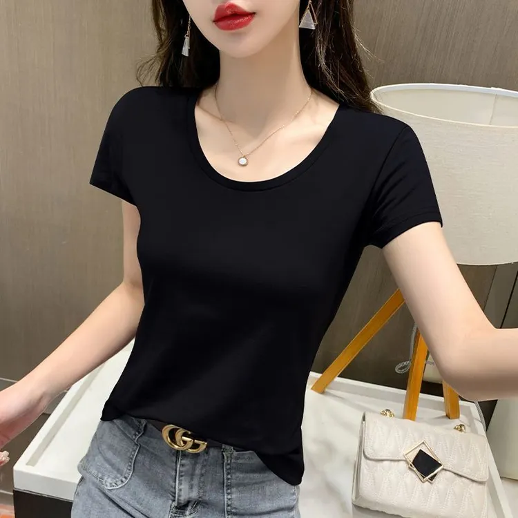 美拉德短袖t恤女显瘦上衣女装2025春季新款半袖圆领正肩韩版修身