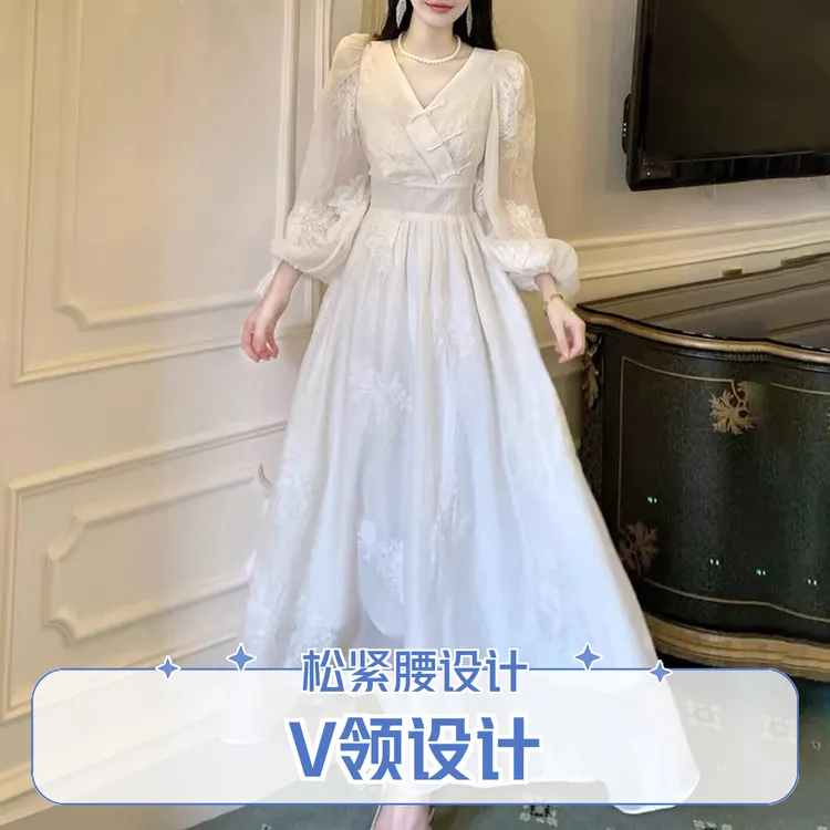 女装连衣裙2024年新款中式盘口小个子气质长袖收腰轻奢时尚复古法