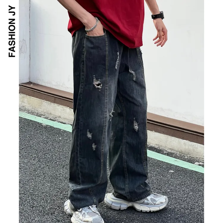 【FASHIONJY】春夏新款复古水洗直筒百搭宽松显瘦男款牛仔裤