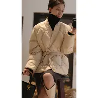 {花蕾原创}冬季韩版菱形格加厚短款休闲宽松90白鹅绒服克重137