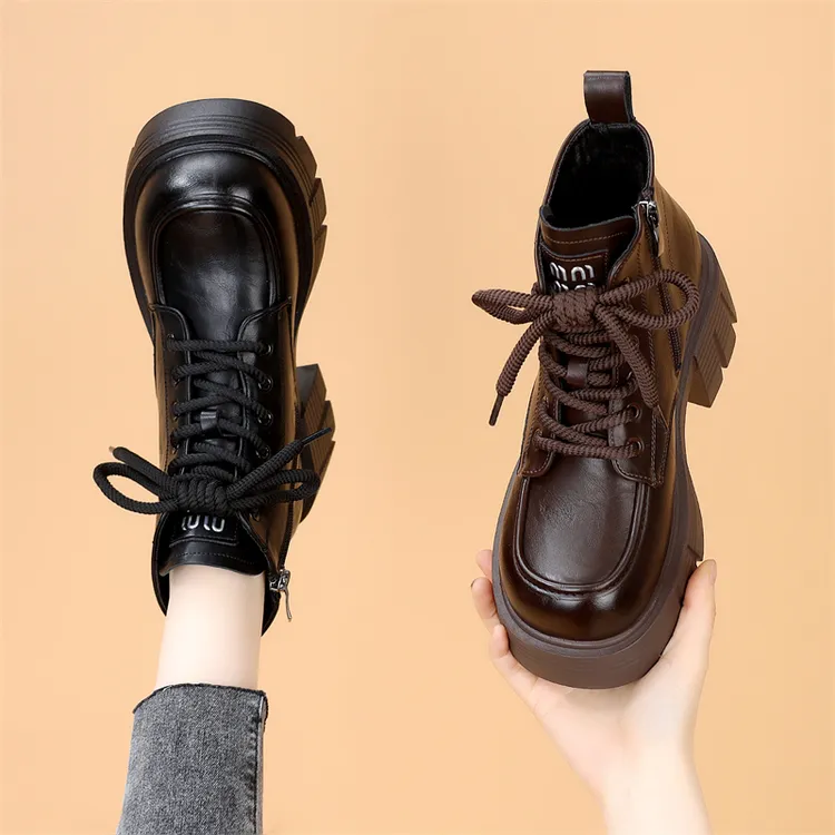 小个子增高炸街英伦短靴女2025冬季新款粗跟时尚显脚小薄绒马丁靴