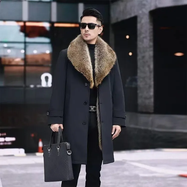 高级轻奢 美洲貉子毛内胆 大翻领派克服男 内胆可拆卸 长款大衣