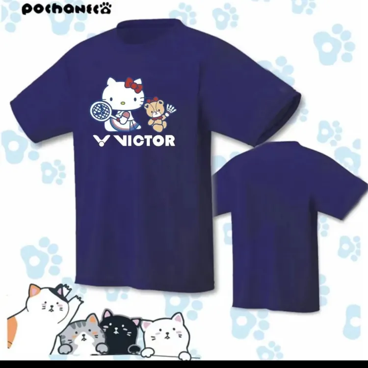 23新款威克多/KITTY熊休闲圆领透气运动羽毛球服文化衫速干短袖服