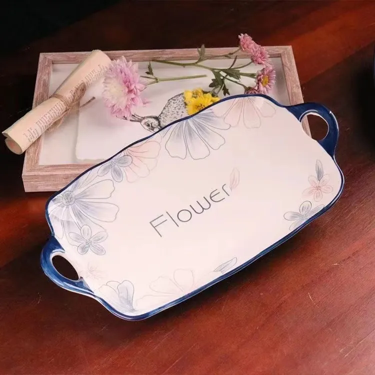 【宠粉福利】Flower  13英寸双耳鱼盘  一个装  大号长方鱼盘深盘  
