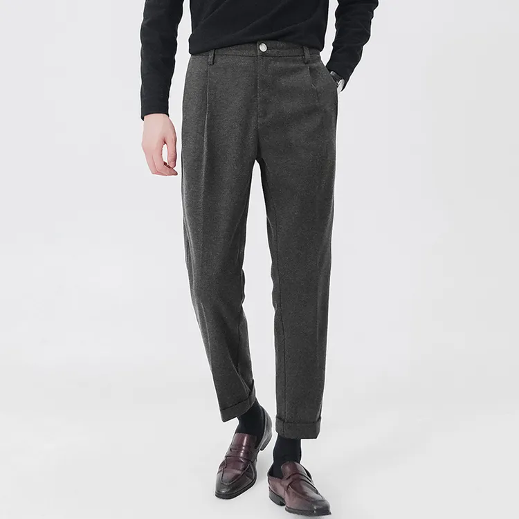 小默 九分毛呢裤男百搭垂感裤子韩版休闲裤保暖呢子西裤高端潮流