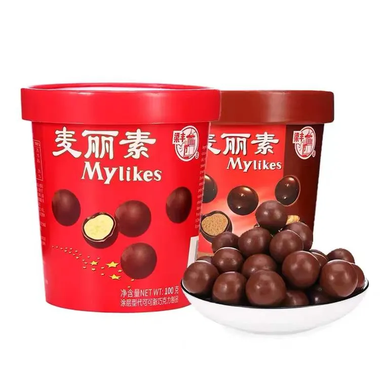 梁丰麦丽素巧克力豆72g桶装夹心糖果朱古力脆心球儿童怀旧零食